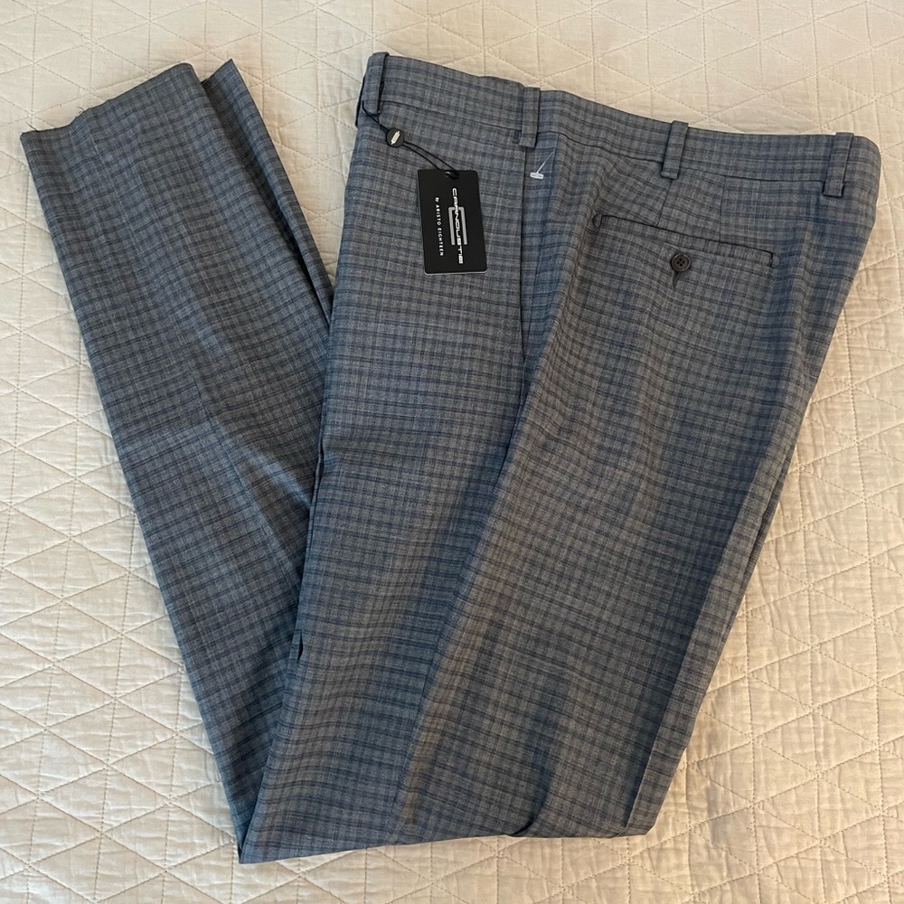 CARNOUSTIE‎ Flat Front Stretch Wool Trouser in Gray Small Check Size 40 NWT $225